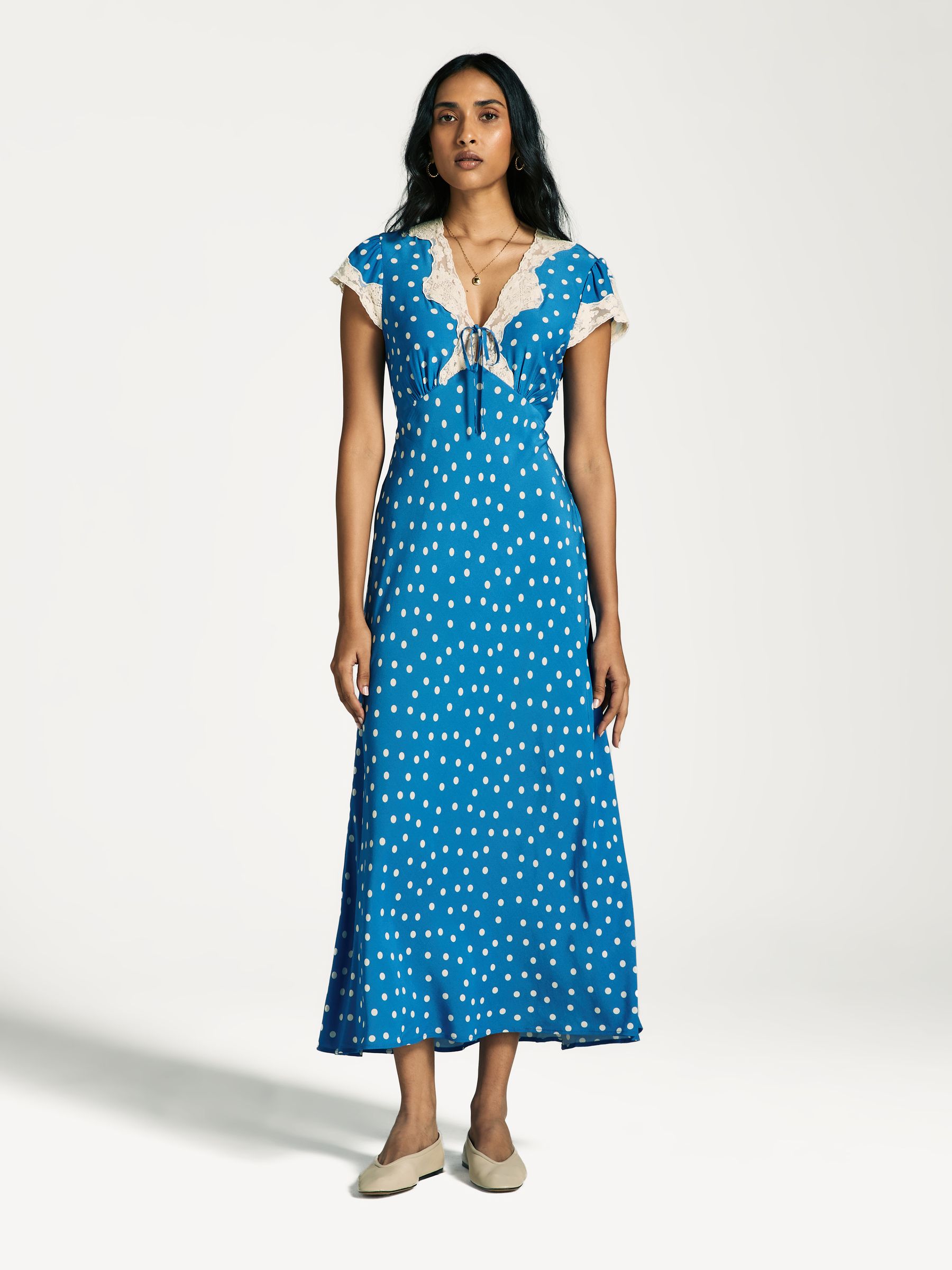 Rixo Blue Amari Polka Dot Midi Dress | Seasons