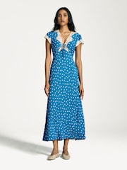 Rixo Blue Amari Polka Dot Midi Dress - Image 4 of 7