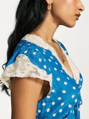 Rixo Blue Amari Polka Dot Midi Dress - Image 6 of 7