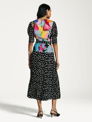 Rixo Black Cozi Tulip Print Midi Dress - Image 2 of 6
