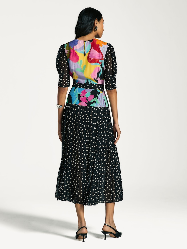 Rixo Black Cozi Tulip Print Midi Dress - Image 2 of 6