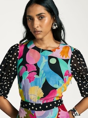Rixo Black Cozi Tulip Print Midi Dress - Image 4 of 6