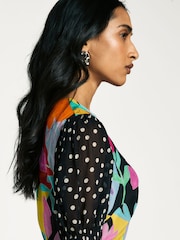Rixo Black Cozi Tulip Print Midi Dress - Image 5 of 6