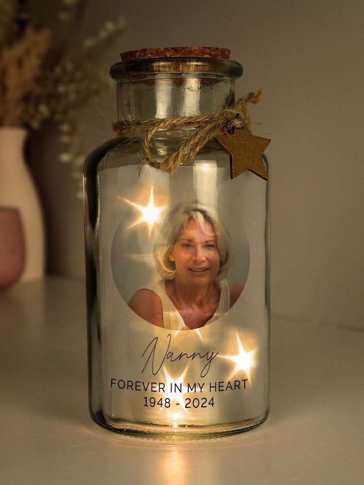 Personalised Memorial Photo Upload LED Light Up Glass Jar by PMC - Image 1 of 3