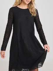 Simply Be Black Textured Dance Dress With Bow Back - Image 4 of 4