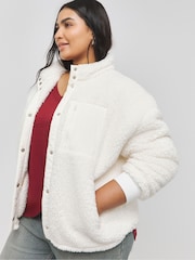 Simply Be Cream Sherpa Zip Through Bomber Jacket With Nylon Pocket - Image 1 of 4