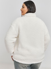Simply Be Cream Sherpa Zip Through Bomber Jacket With Nylon Pocket - Image 2 of 4