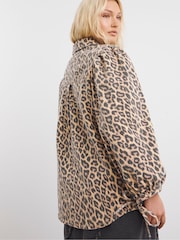 Simply Be Brown Leopard Print Blouson Sleeves 100% Cotton Blouse - Image 2 of 4