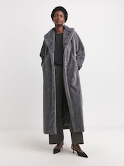 JD Williams Grey Longline Faux Fur Coat - Image 1 of 4