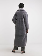 JD Williams Grey Longline Faux Fur Coat - Image 3 of 4