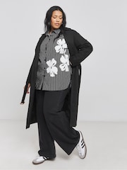 Simply Be Black Placement Print Oversized Stripe 100% Cotton Shirt - Image 2 of 4