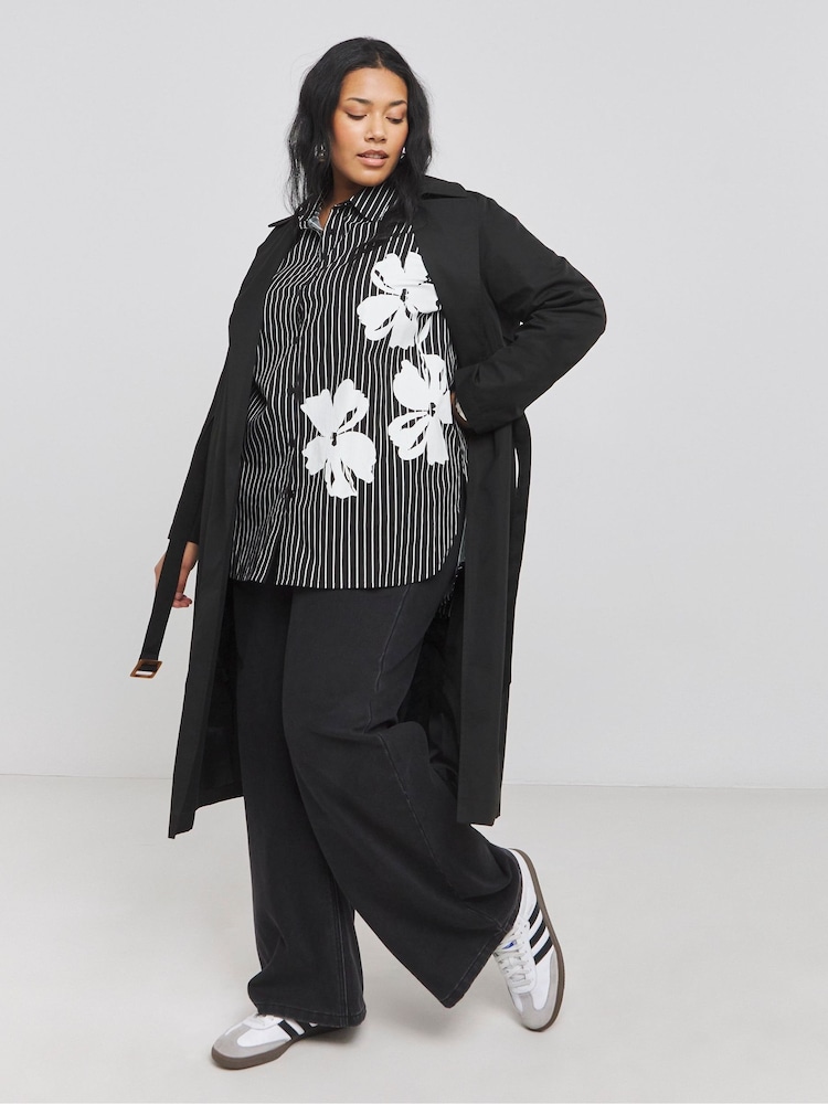Simply Be Black Placement Print Oversized Stripe 100% Cotton Shirt - Image 2 of 4
