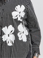 Simply Be Black Placement Print Oversized Stripe 100% Cotton Shirt - Image 3 of 4