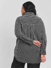 Simply Be Black Placement Print Oversized Stripe 100% Cotton Shirt - Image 4 of 4