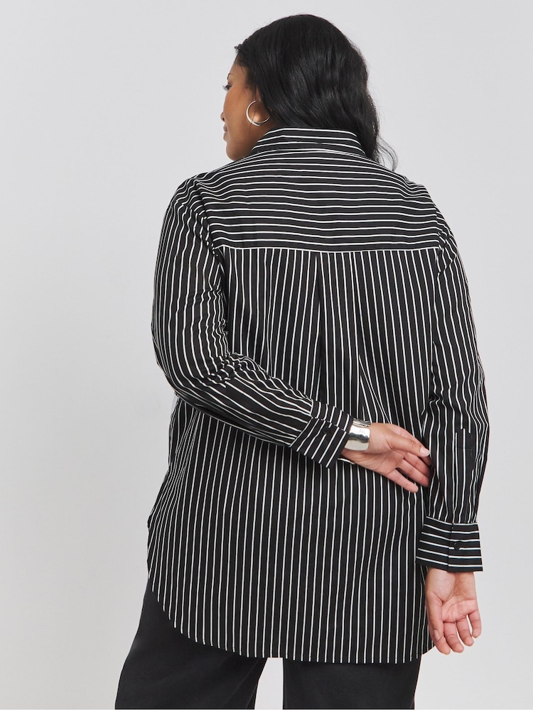 Simply Be Black Placement Print Oversized Stripe 100% Cotton Shirt - Image 4 of 4