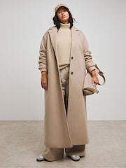 Simply Be Natural Faux Fur Wool Maxi Coat - Image 1 of 4