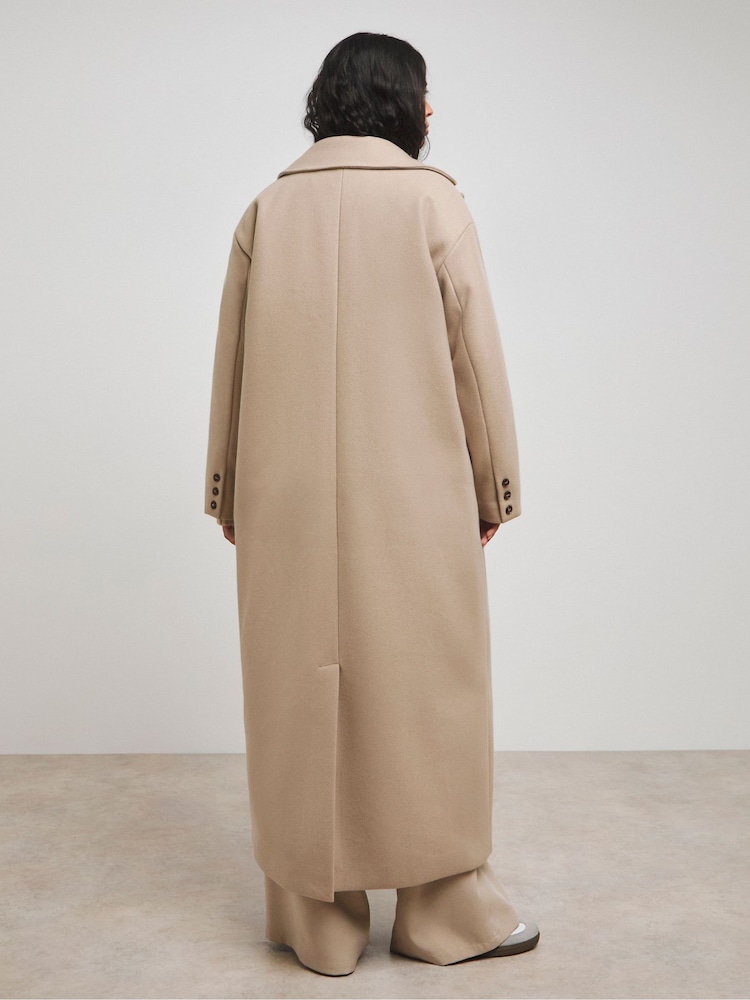 Simply Be Natural Faux Fur Wool Maxi Coat - Image 2 of 4