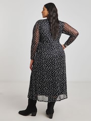 Simply Be Black Spot Print Mesh Midi Dress - Image 2 of 4