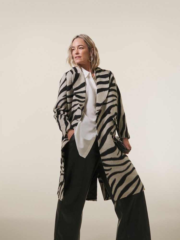 JD Williams Black Zebra Printed Wool Coat - Image 1 of 4