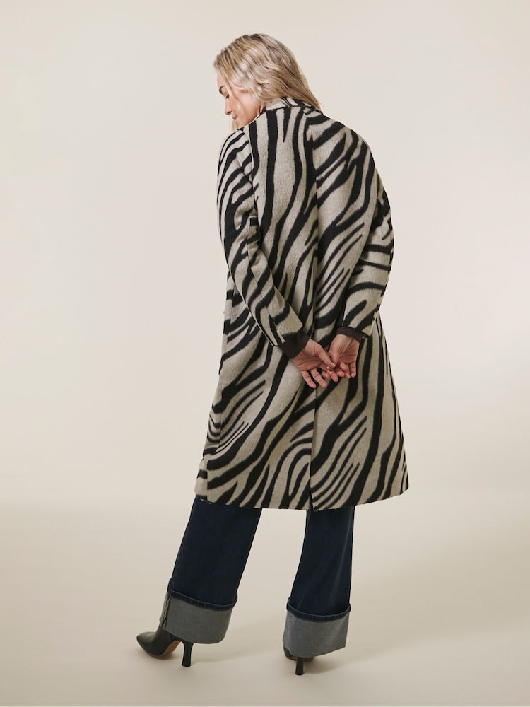 JD Williams Black Zebra Printed Wool Coat - Image 2 of 4