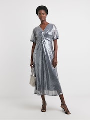 JD Williams Grey Sequin Keyhole Maxi Dress - Image 1 of 4