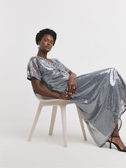 JD Williams Grey Sequin Keyhole Maxi Dress - Image 2 of 4