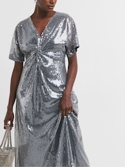 JD Williams Grey Sequin Keyhole Maxi Dress - Image 4 of 4