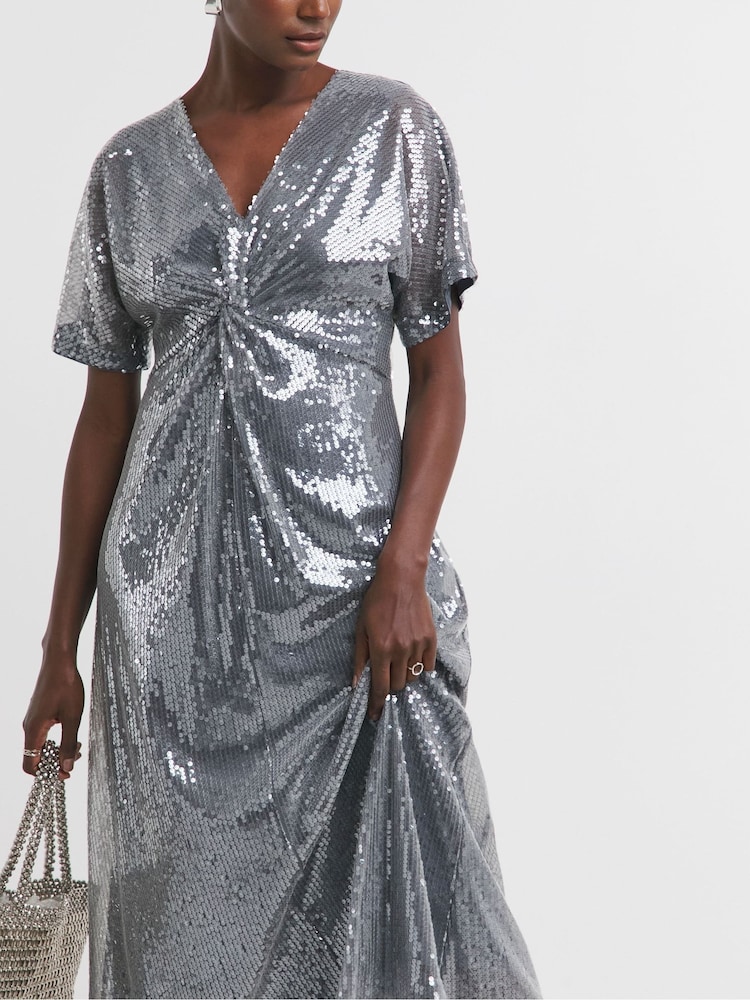 JD Williams Grey Sequin Keyhole Maxi Dress - Image 4 of 4