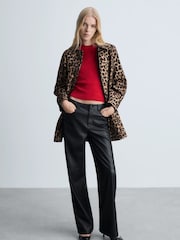 Mango Black Mid-Rise Leather Effect Trousers - Image 1 of 6