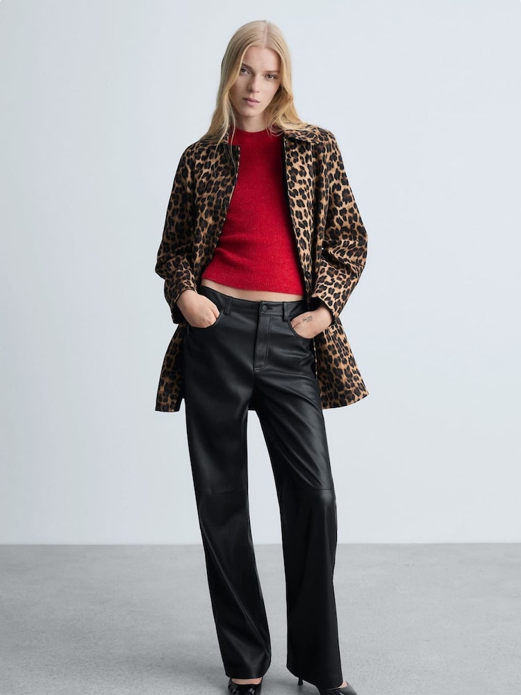 Mango Black Mid-Rise Leather Effect Trousers - Image 1 of 6