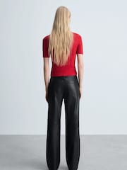 Mango Black Mid-Rise Leather Effect Trousers - Image 2 of 6