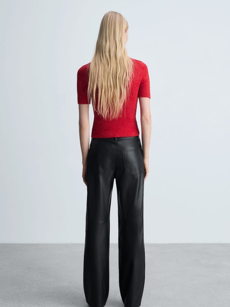Mango Black Mid-Rise Leather Effect Trousers - Image 2 of 6