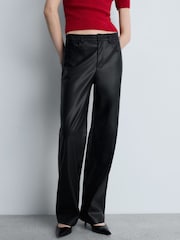 Mango Black Mid-Rise Leather Effect Trousers - Image 3 of 6