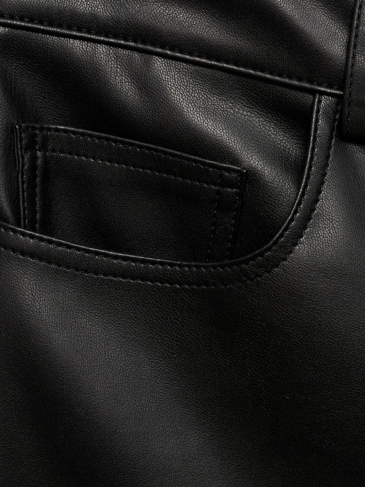 Mango Black Mid-Rise Leather Effect Trousers - Image 6 of 6