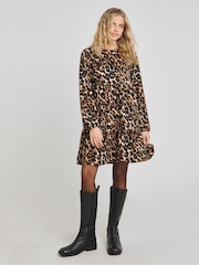 Simply Be Brown Leopard Print Supersoft Tiered Smock Dress - Image 1 of 4