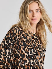 Simply Be Brown Leopard Print Supersoft Tiered Smock Dress - Image 3 of 4