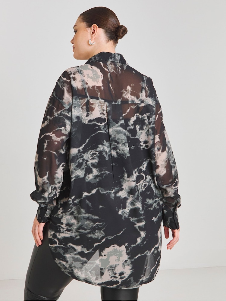 Simply Be Black Relaxed Sheer Shirt - Image 2 of 5