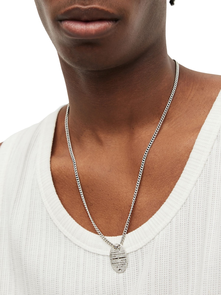 AllSaints Silver Tone Mens Signature Dog Tag Pendant Necklace - Image 5 of 5