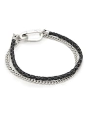 AllSaints Silver Tone Mens Leather Mixed Bracelet - Image 1 of 5