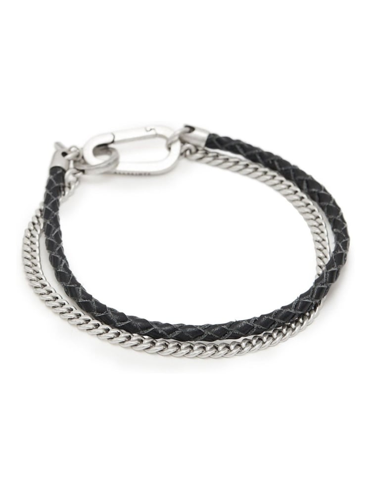 AllSaints Silver Tone Mens Leather Mixed Bracelet - Image 1 of 5 AllSaints Silver Tone Mens Leather Mixed Bracelet - Image 1 of 5