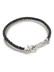 AllSaints Silver Tone Mens Leather Mixed Bracelet - Image 2 of 5