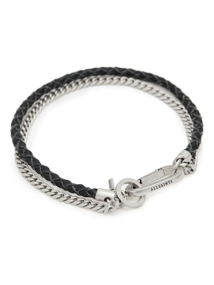 AllSaints Silver Tone Mens Leather Mixed Bracelet - Image 2 of 5