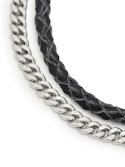 AllSaints Silver Tone Mens Leather Mixed Bracelet - Image 4 of 5