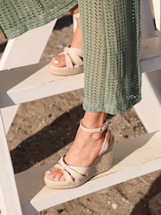 Linzi Nude Goddess Wedge Sandals With Knotted Front Straps - Image 2 of 6