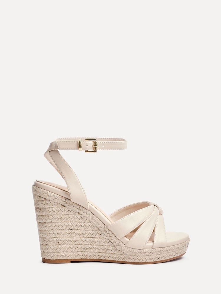 Linzi Nude Goddess Wedge Sandals With Knotted Front Straps - Image 3 of 6