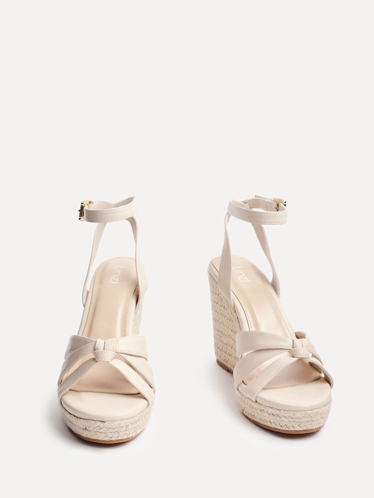 Linzi Nude Goddess Wedge Sandals With Knotted Front Straps - Image 4 of 6
