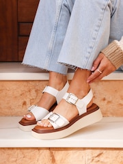 Linzi White Archive Flatform Sandals With Buckle Straps - Image 1 of 5