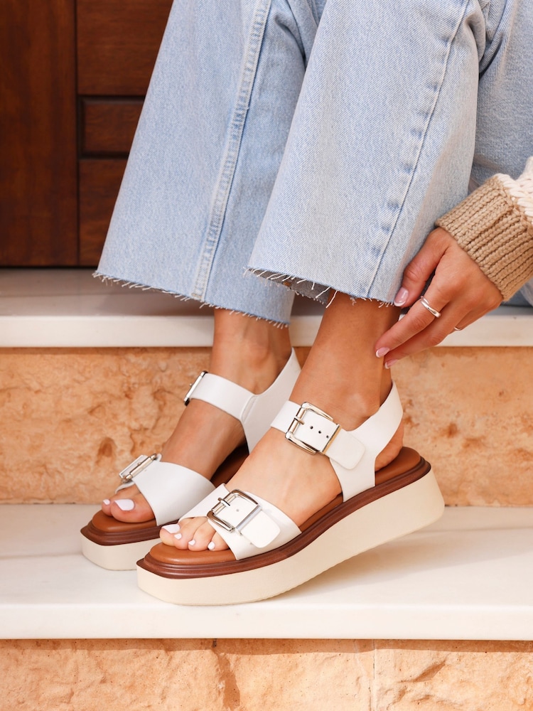 Linzi White Archive Flatform Sandals With Buckle Straps - Image 1 of 5