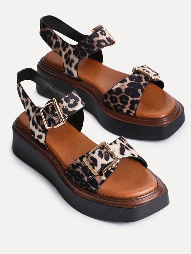 Linzi Leopard Archive Flatform Sandals With Buckle Straps - Image 4 of 5