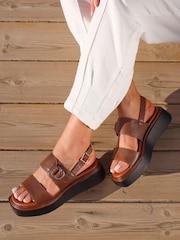 Linzi Brown Rox Double Strap Flatform Sandals With Buckle Detail - Image 1 of 5